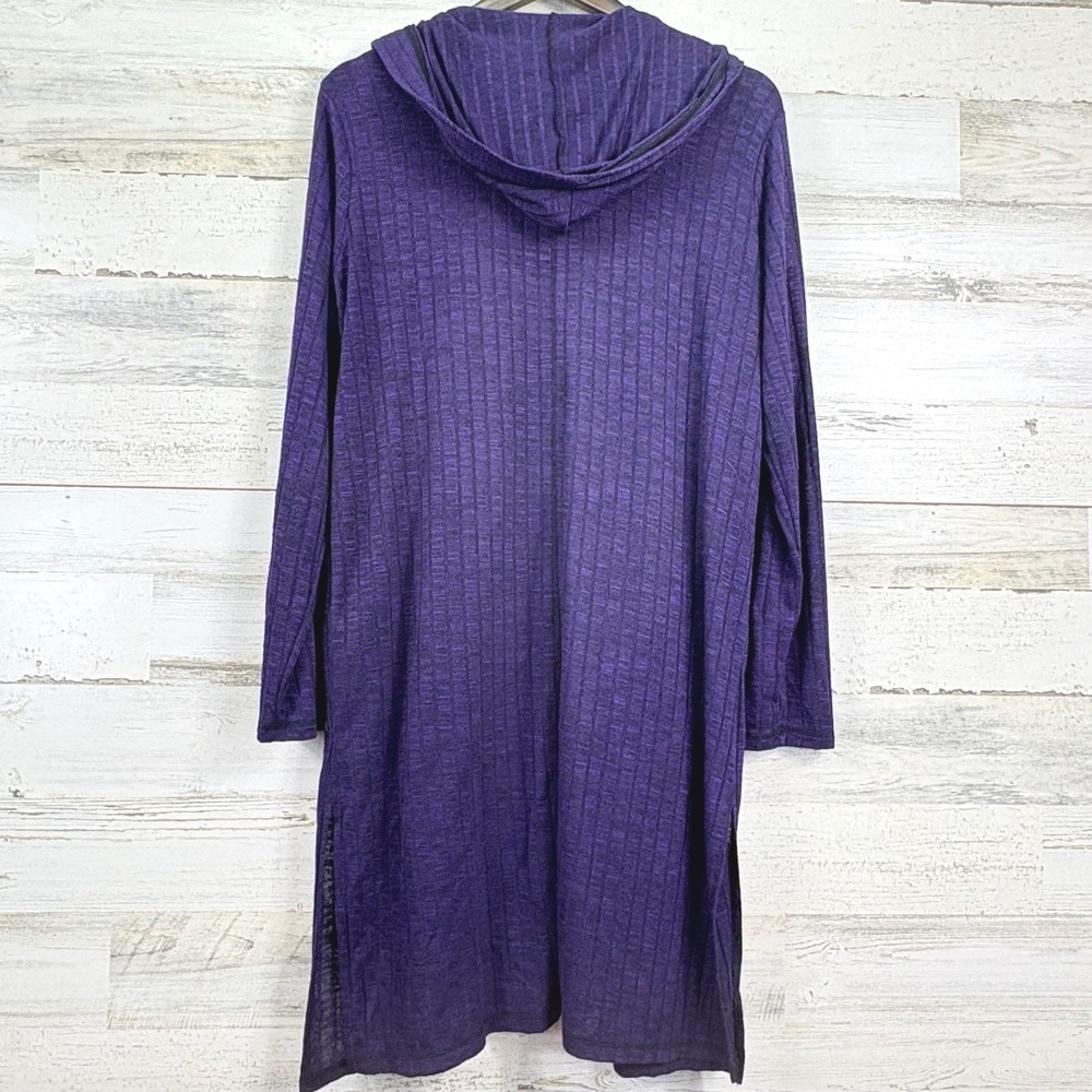 Zenergy Chicos Ribbed Knit Hooded Duster Cardigan Sweater Purple Size 2/US L - Picture 2 of 12